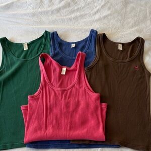 J. Crew Classic Ribbed Women's Tank Tops - Green, Pink, Blue, Brown - GUC